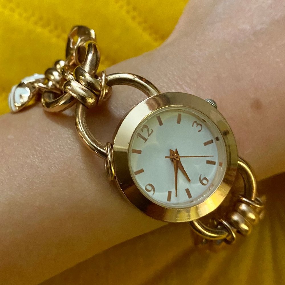 Charter Club - Sweet Copper Colored Bracelet Watch with dangling hearts